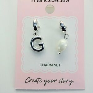 Francesca's Silver 'G' Initial & Pearl Charm Set - White Pearl